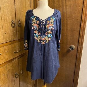 Johnny Was Navy Embroidered Top